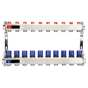 VARMEGA Коллектор из нерж. стали в сборе, 1" х 3/4" ЕК х 10 вых., для отопления